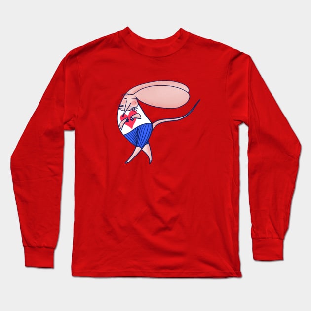 Cute mouse in love dancing on mainly red background Long Sleeve T-Shirt by iulistration